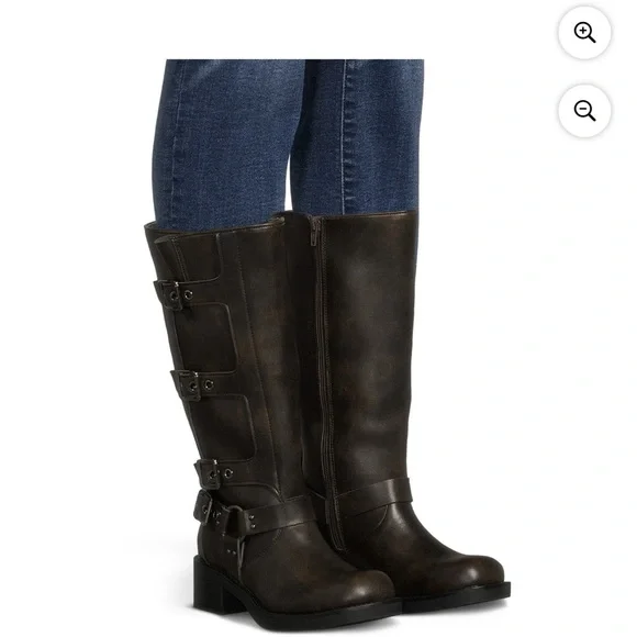 NWT! Madden NYC Women's Faux Leather Tall Moto Boots Dark Brown SIZE 6 No Box - Picture 9 of 15